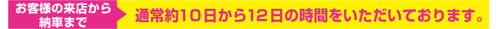 お客様の来店から納車まで通常１０日から１２日の時間を頂いております